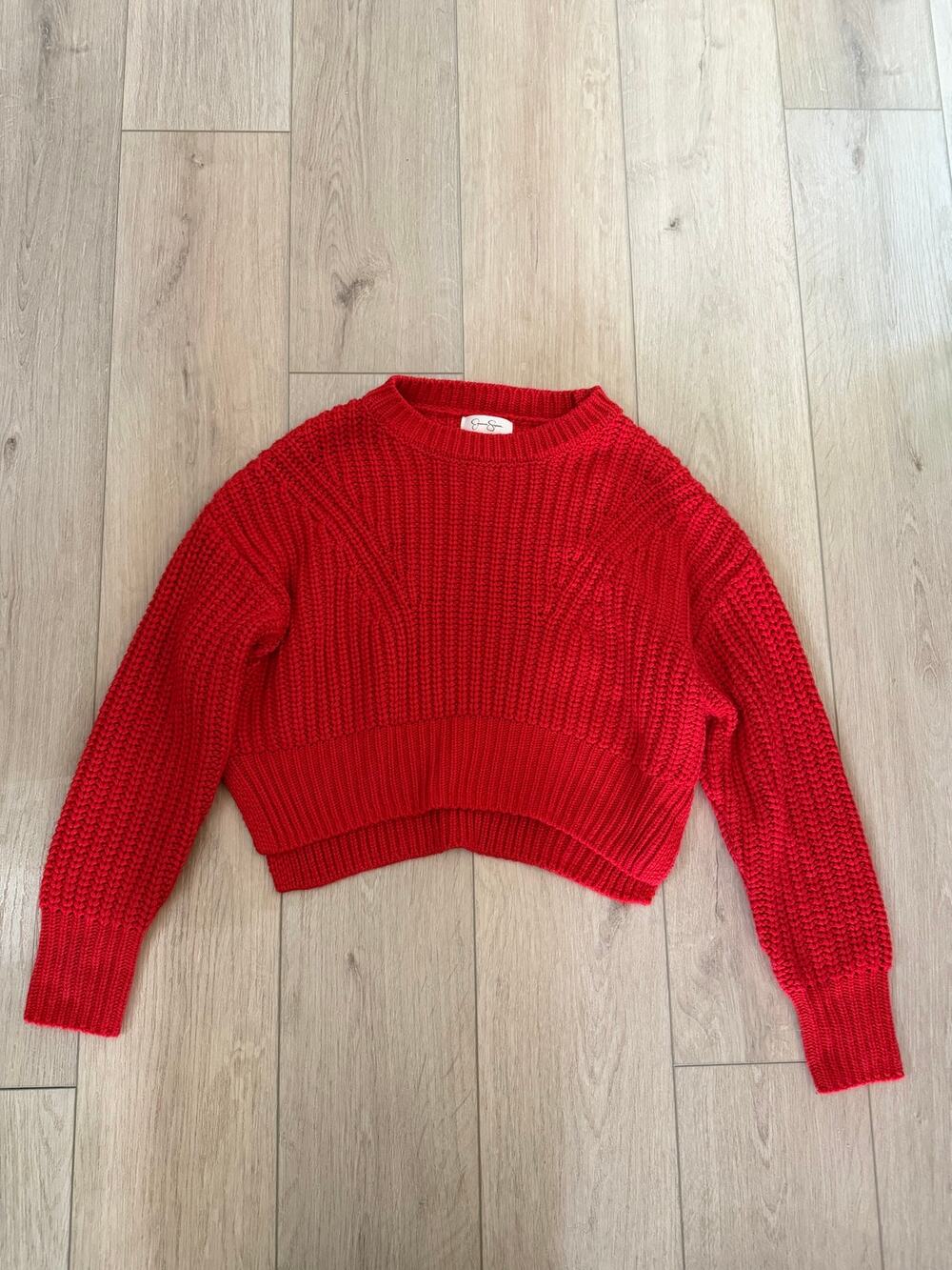 🩷 Jessica Simpson Red Knit Cropped Sweater Sz M